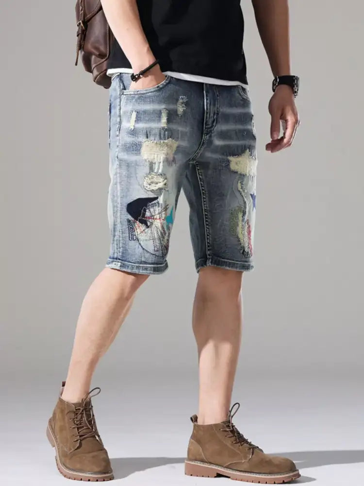 Men’s Distressed Loose Fit Denim Shorts