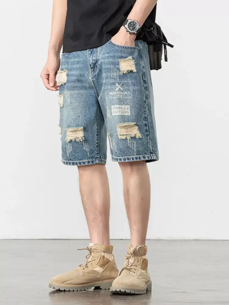 Men’s Distressed Loose Fit Denim Shorts