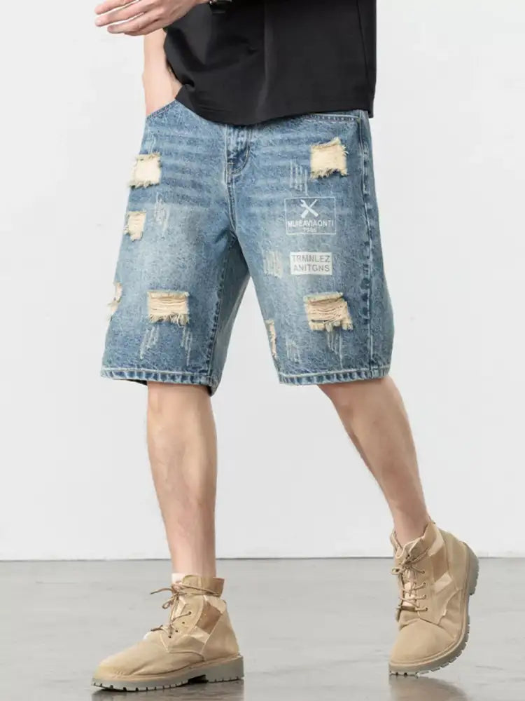 Men’s Distressed Loose Fit Denim Shorts