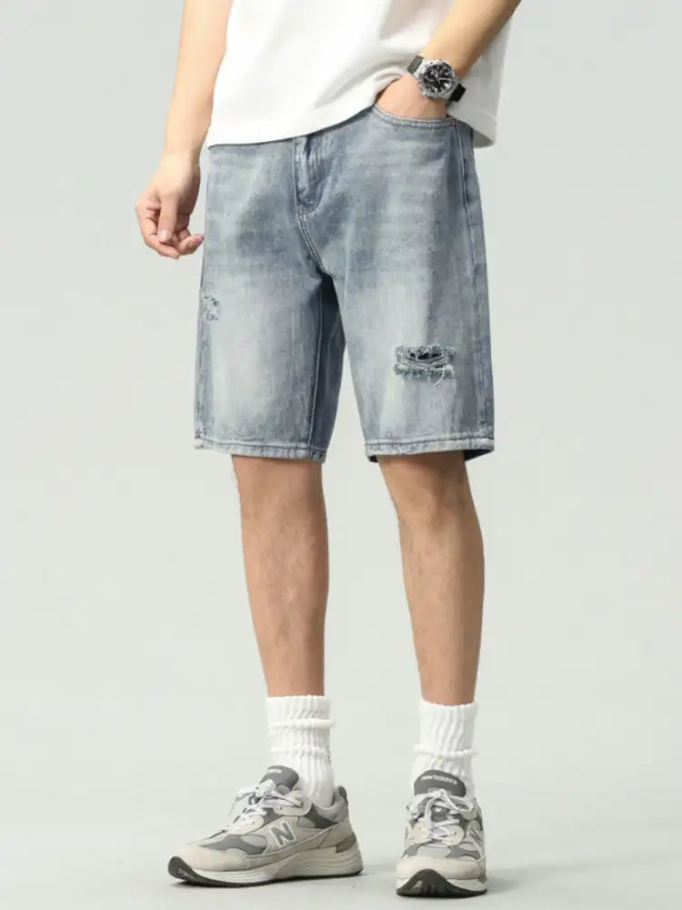 Men’s Distressed Loose Fit Denim Shorts