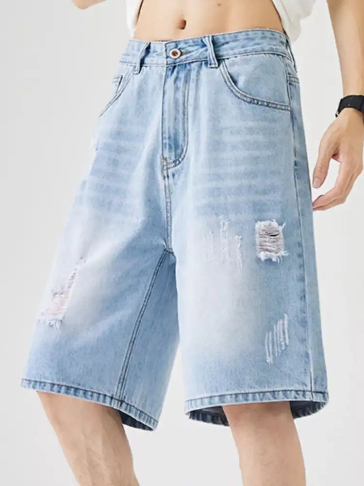 Men’s Distressed Loose Fit Denim Shorts