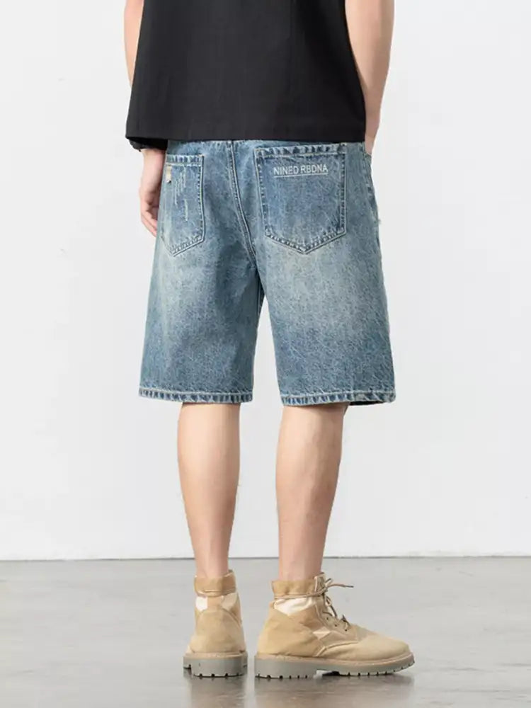 Men’s Distressed Loose Fit Denim Shorts