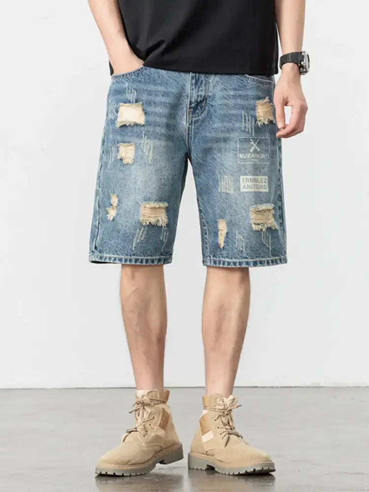 Men’s Distressed Loose Fit Denim Shorts