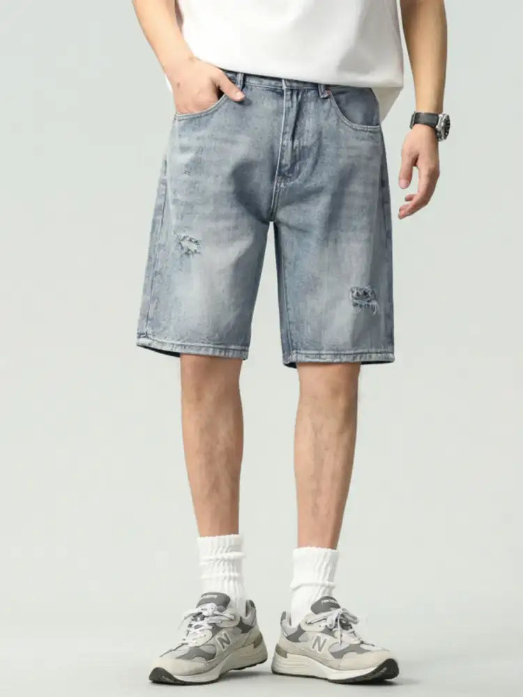 Men’s Distressed Loose Fit Denim Shorts
