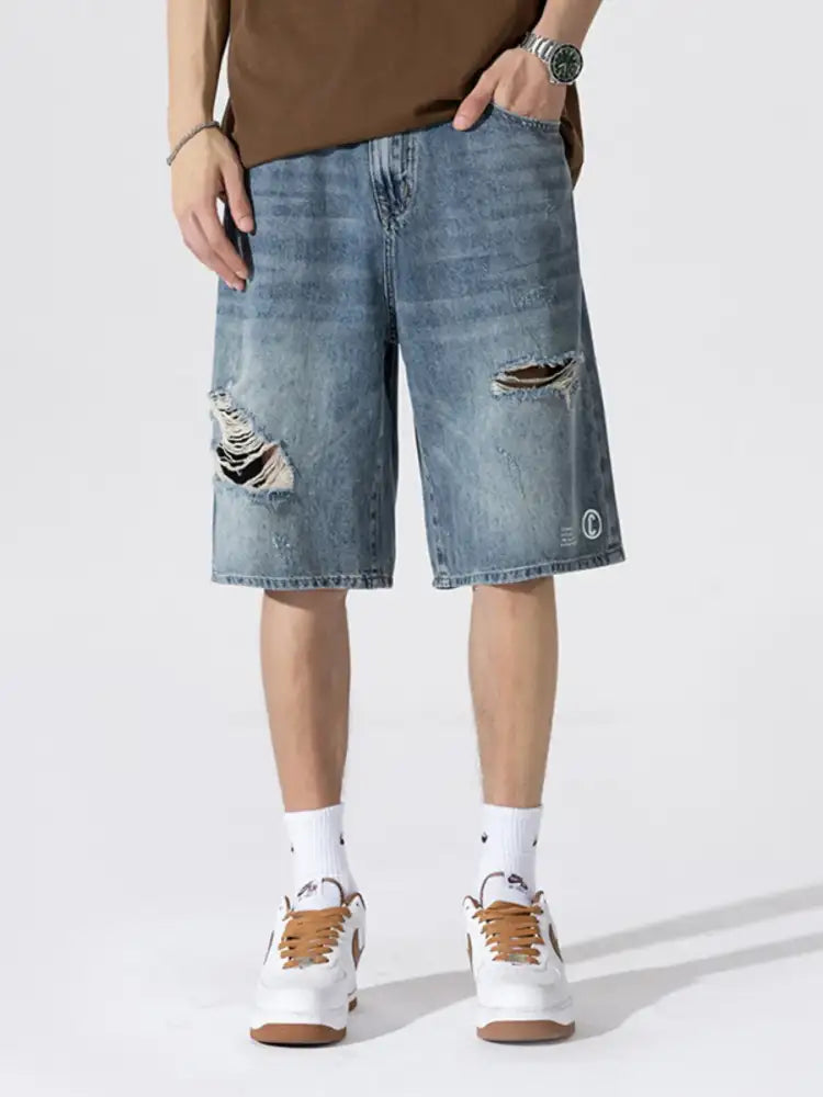 Men’s Distressed Loose Fit Denim Shorts