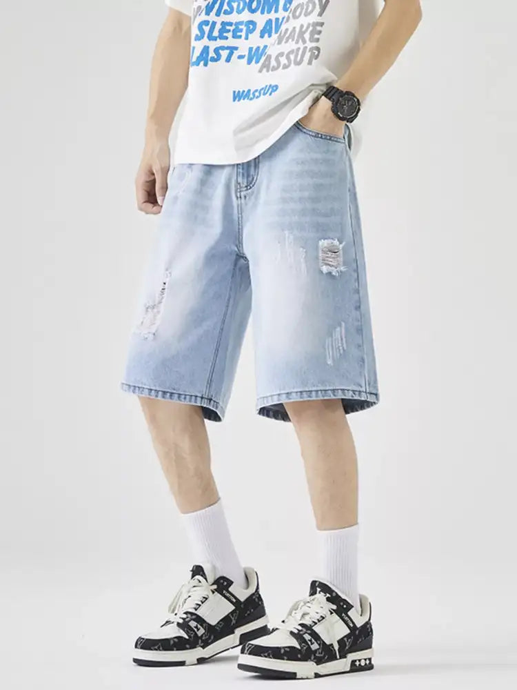Men’s Distressed Loose Fit Denim Shorts
