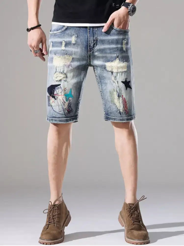 Men’s Distressed Loose Fit Denim Shorts