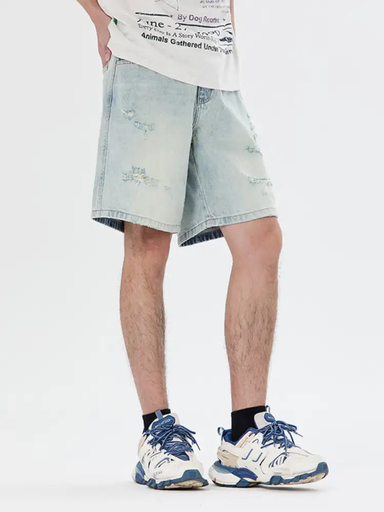 Men’s Distressed Loose Fit Denim Shorts
