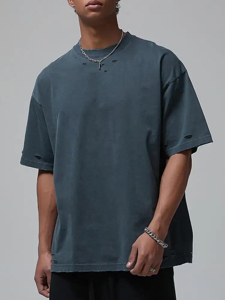 Men’s Distressed Round Neck Short Sleeve T-Shirt