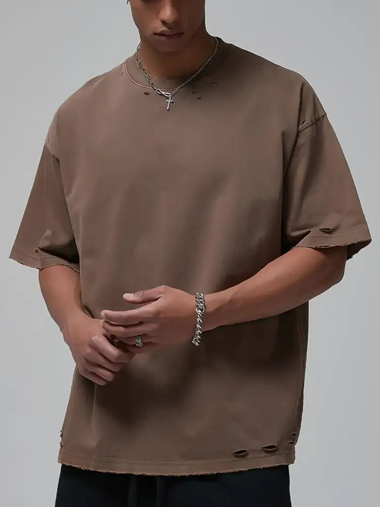 Men’s Distressed Round Neck Short Sleeve T-Shirt