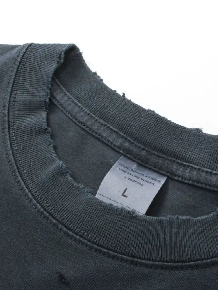 Men’s Distressed Round Neck Short Sleeve T-Shirt