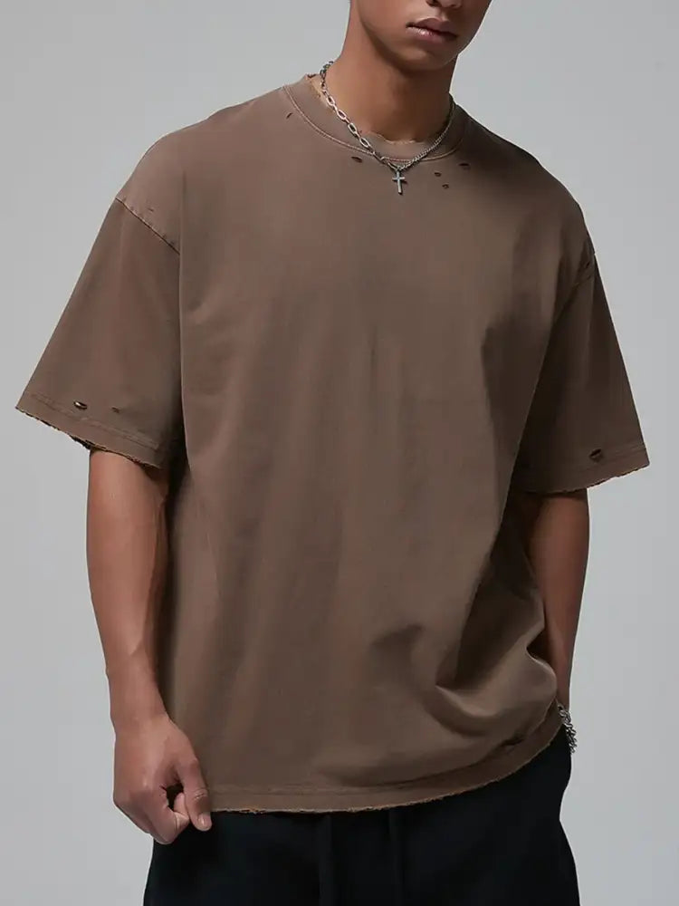 Men’s Distressed Round Neck Short Sleeve T-Shirt
