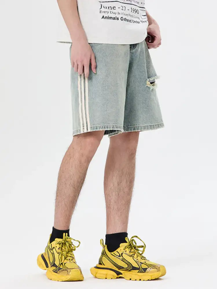 Men’s Distressed Side Striped Denim Shorts