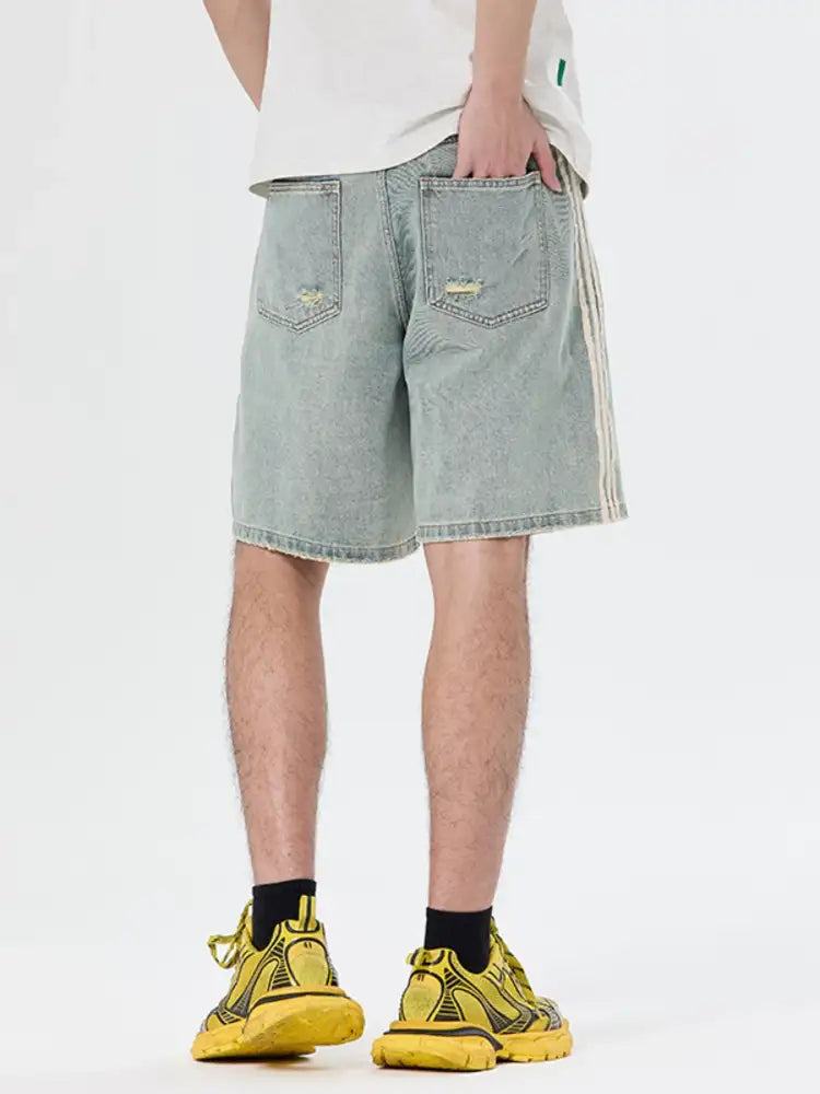 Men’s Distressed Side Striped Denim Shorts