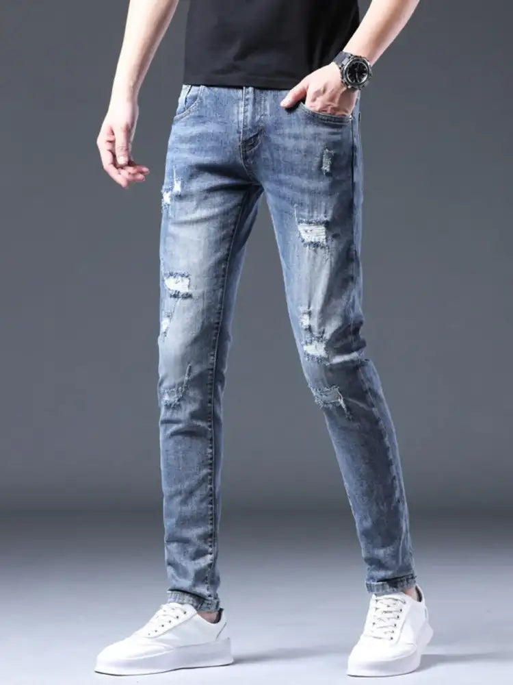 Men’s Distressed Slim Fit Ripped Jeans