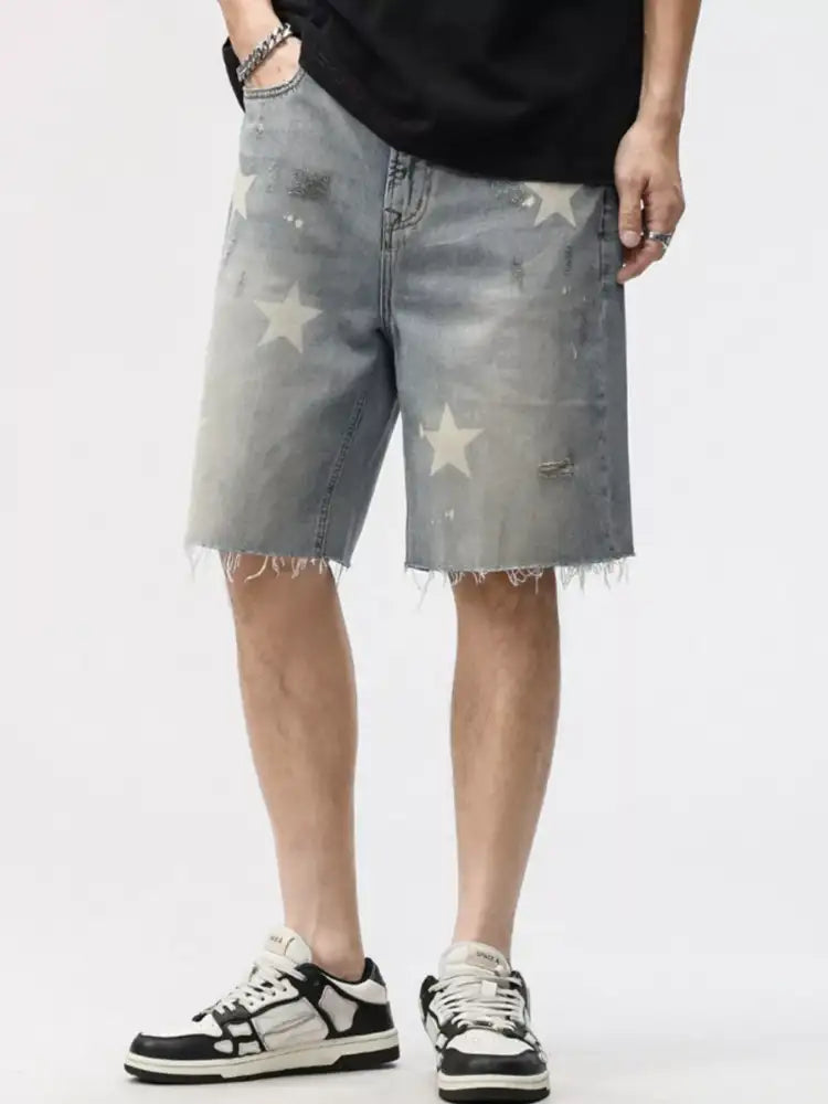 Men’s Distressed Star Denim Shorts