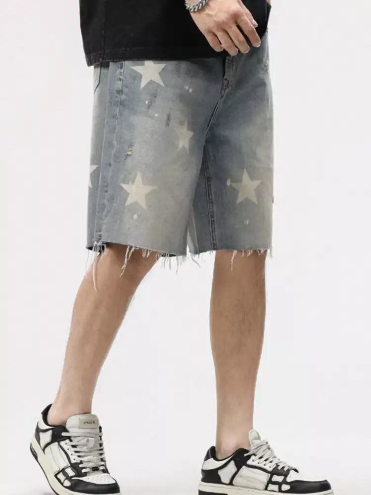 Men’s Distressed Star Denim Shorts