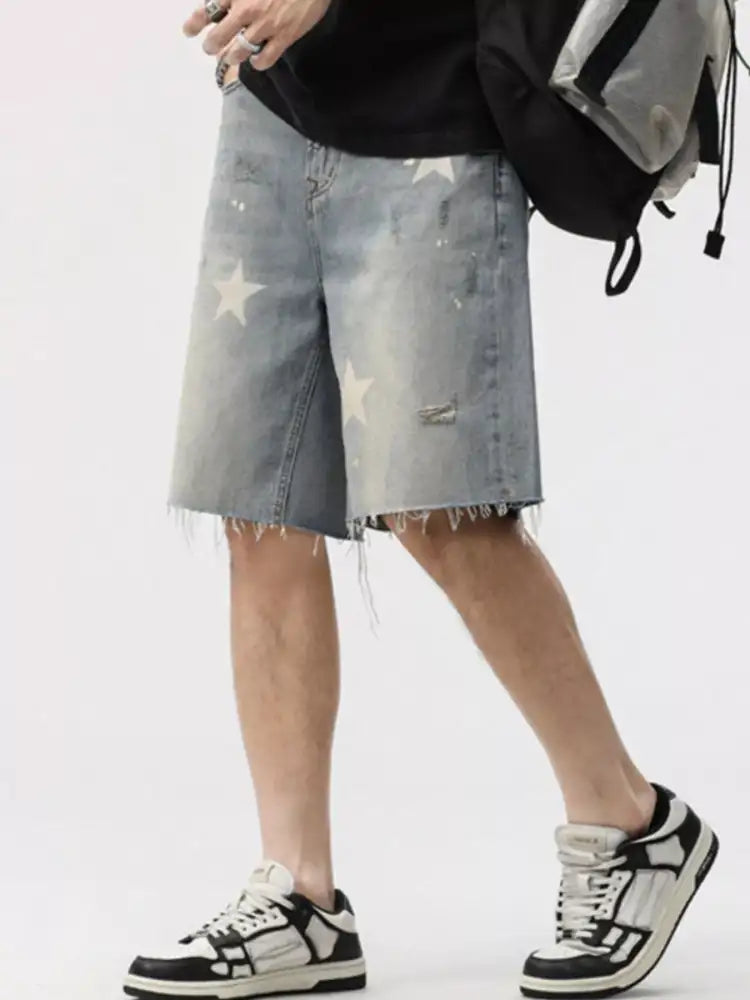 Men’s Distressed Star Denim Shorts