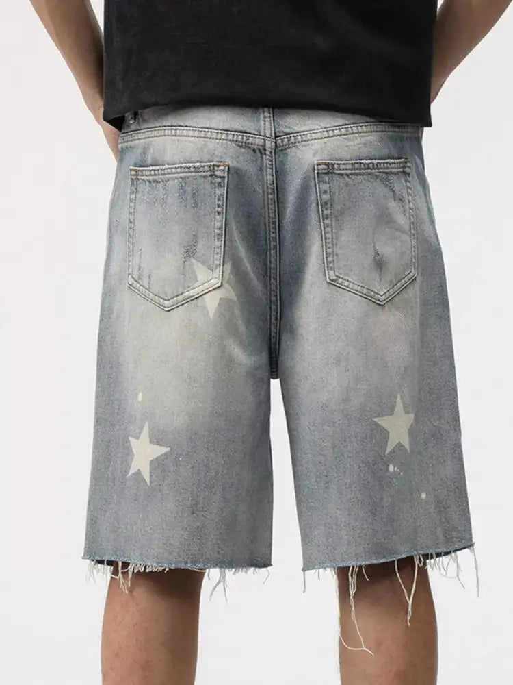 Men’s Distressed Star Denim Shorts