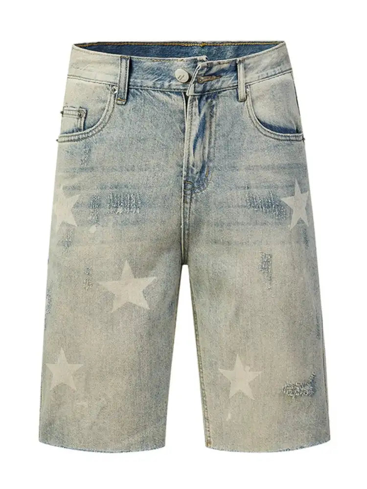 Men’s Distressed Star Denim Shorts