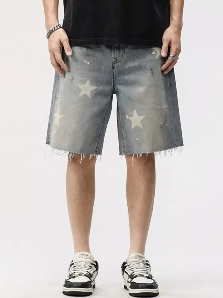 Men’s Distressed Star Denim Shorts