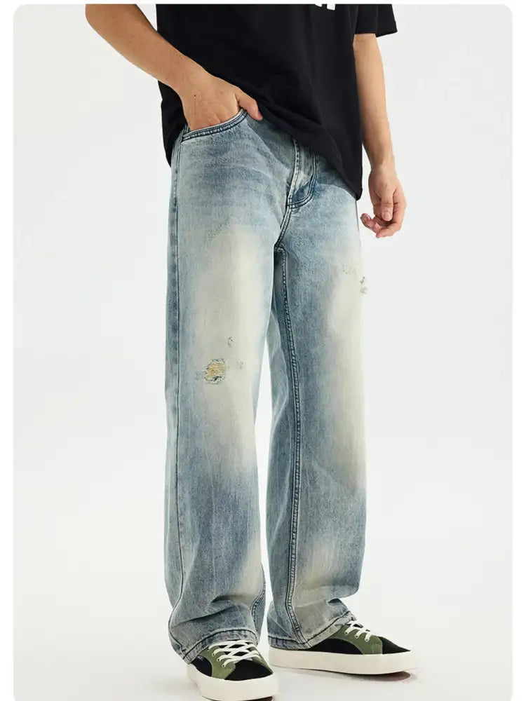 Men’s Distressed Vintage Wash Loose Fit Jeans