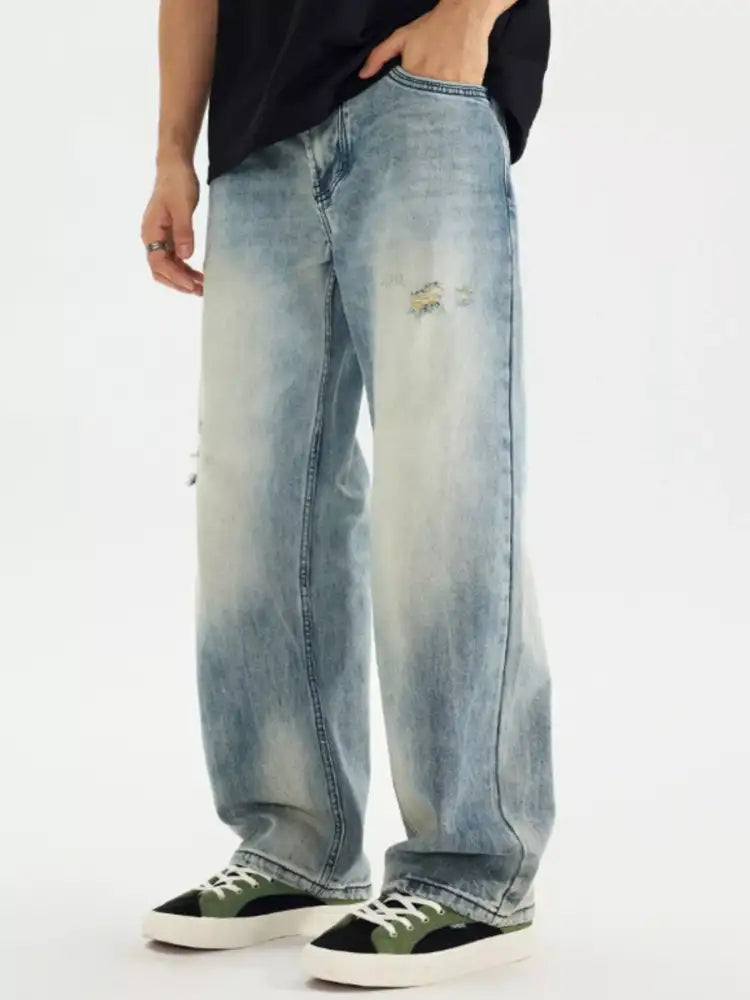 Men’s Distressed Vintage Wash Loose Fit Jeans