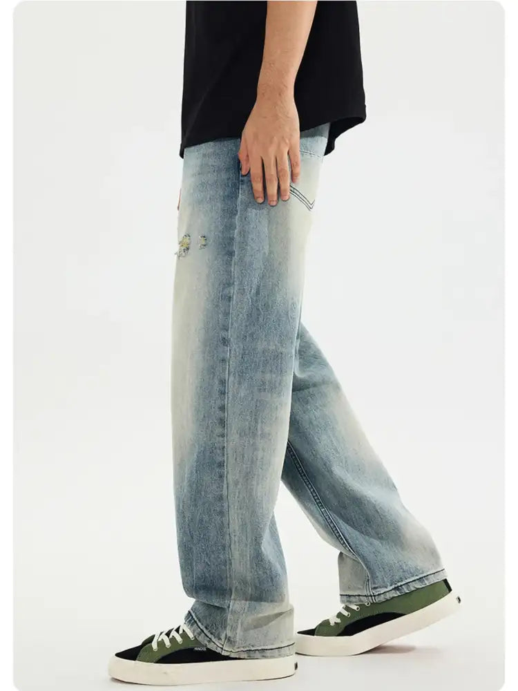 Men’s Distressed Vintage Wash Loose Fit Jeans