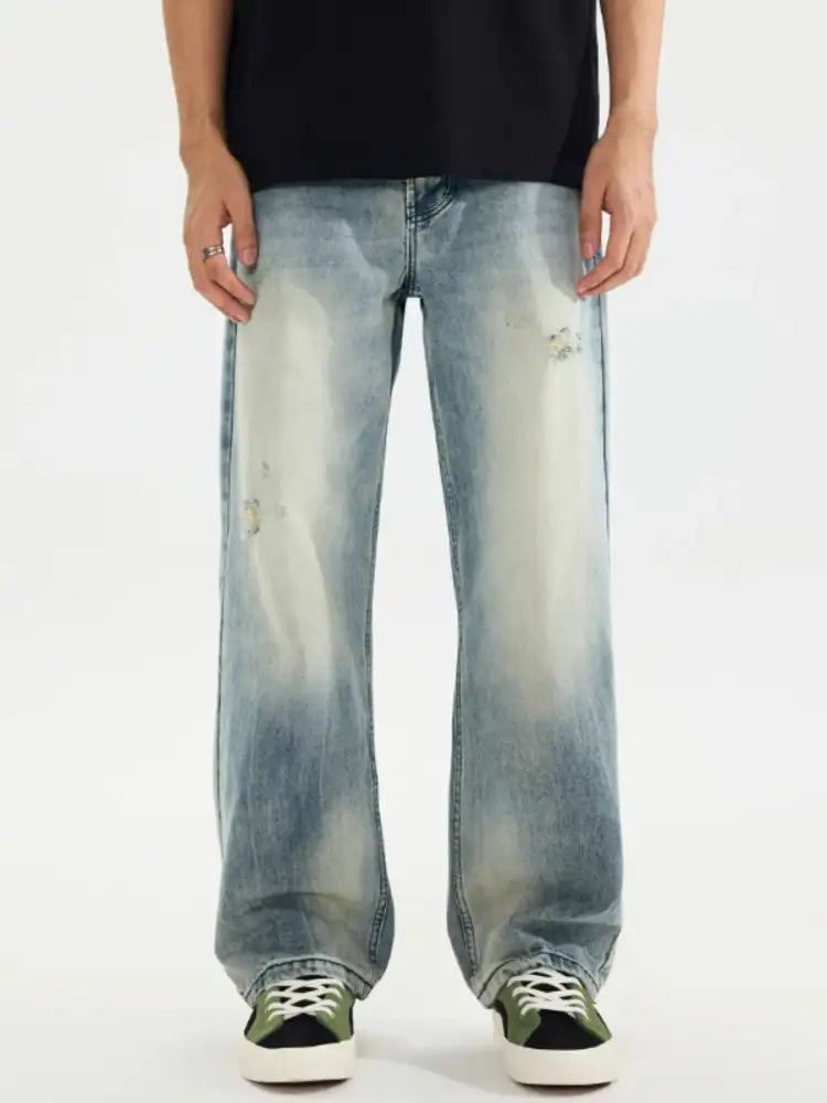 Men’s Distressed Vintage Wash Loose Fit Jeans