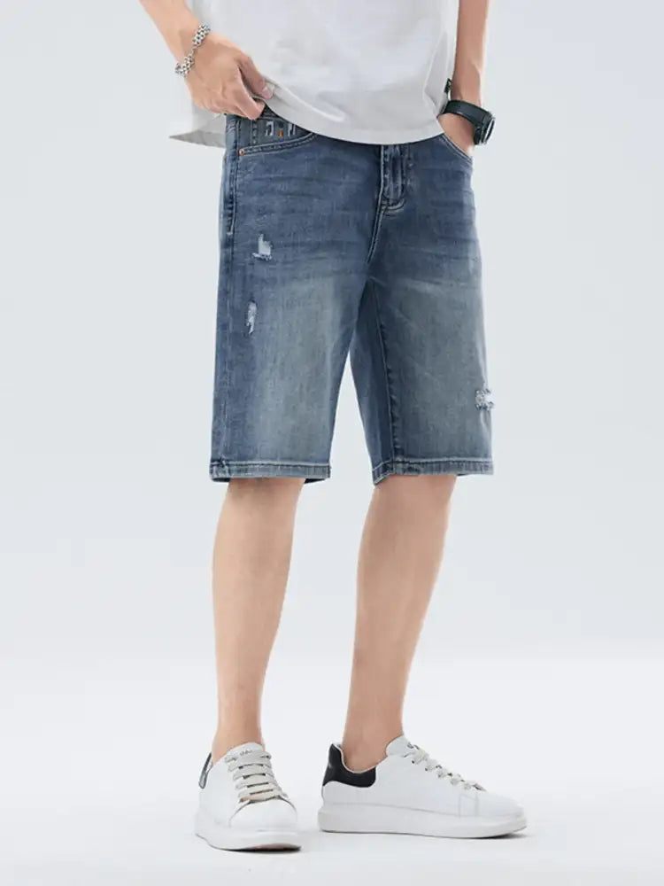 Men’s Distressed Wash Denim Shorts