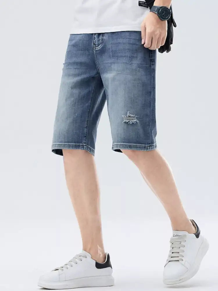 Men’s Distressed Wash Denim Shorts