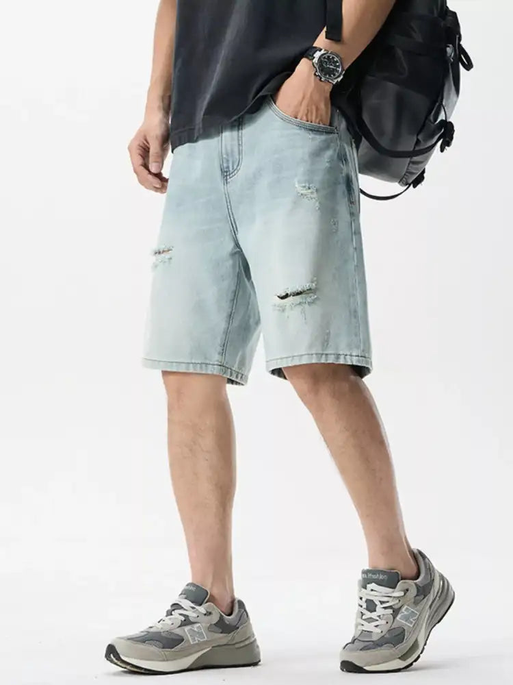 Men’s Distressed Wash Denim Shorts
