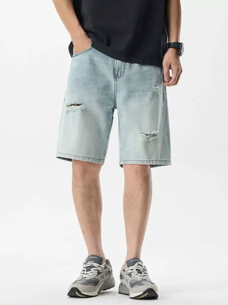 Men’s Distressed Wash Denim Shorts