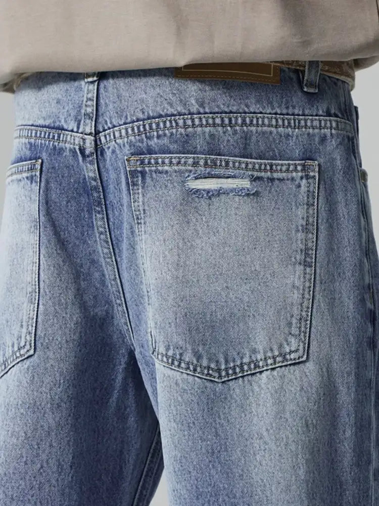 Men’s Distressed Wash Wide Leg Jeans