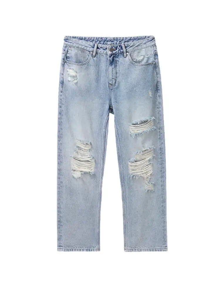 Men’s Distressed Washed Wide Leg Jeans