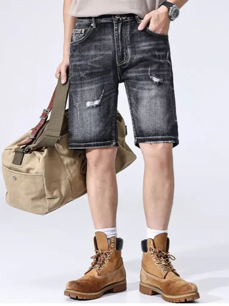 Men’s Distressed Wide Leg Denim Shorts