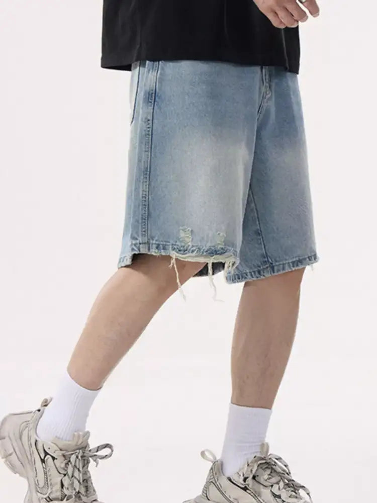 Men’s Distressed Wide Leg Denim Shorts