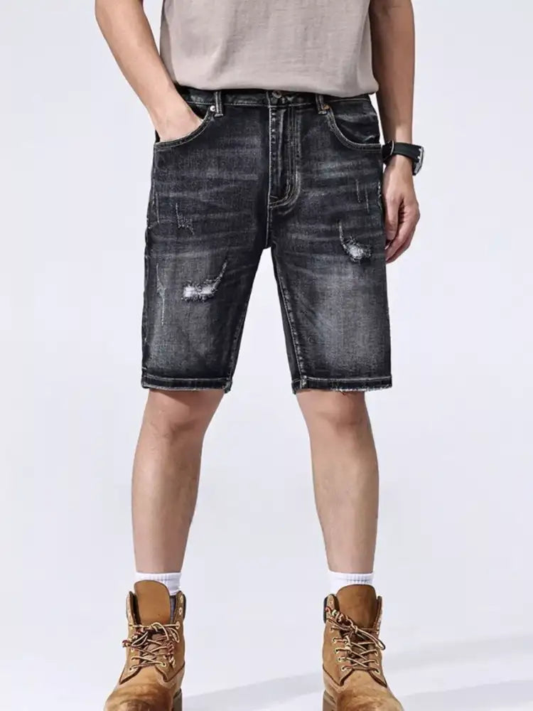 Men’s Distressed Wide Leg Denim Shorts