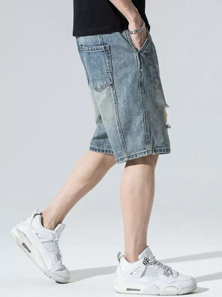 Men’s Distressed Wide Leg Denim Shorts
