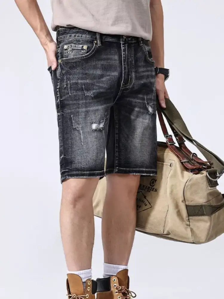 Men’s Distressed Wide Leg Denim Shorts