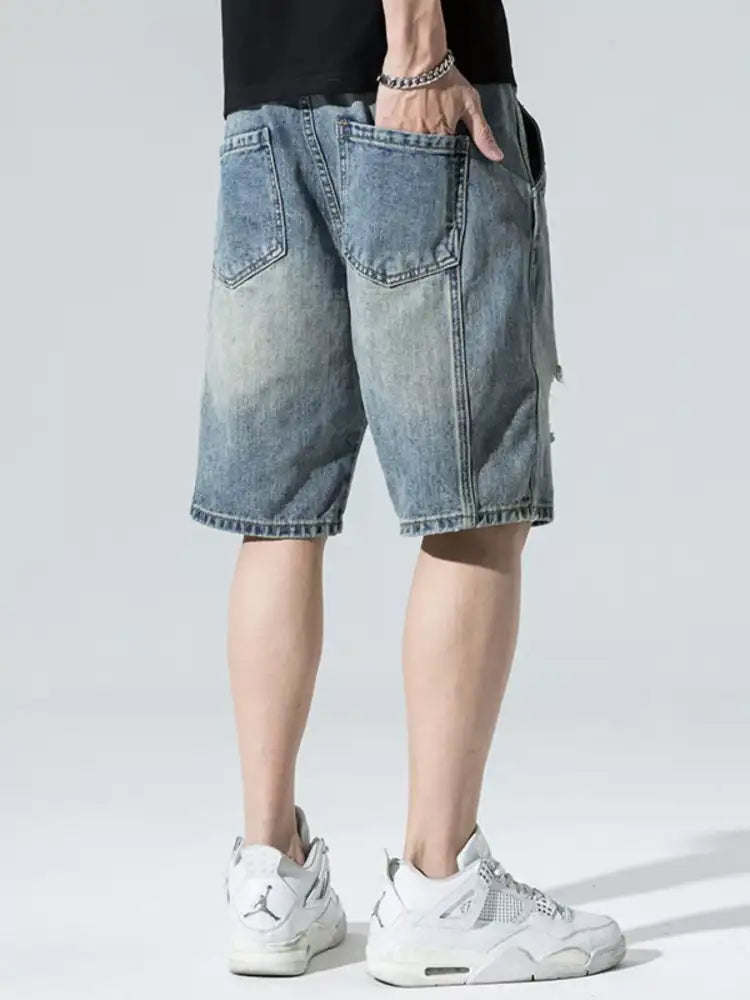 Men’s Distressed Wide Leg Denim Shorts