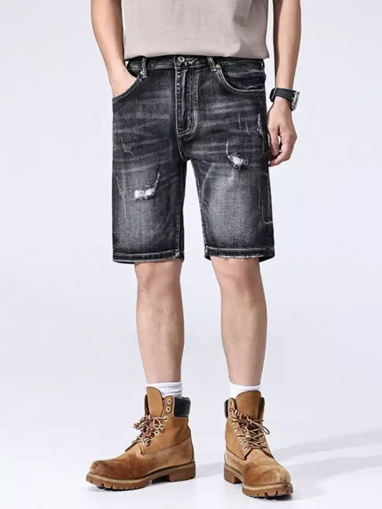 Men’s Distressed Wide Leg Denim Shorts