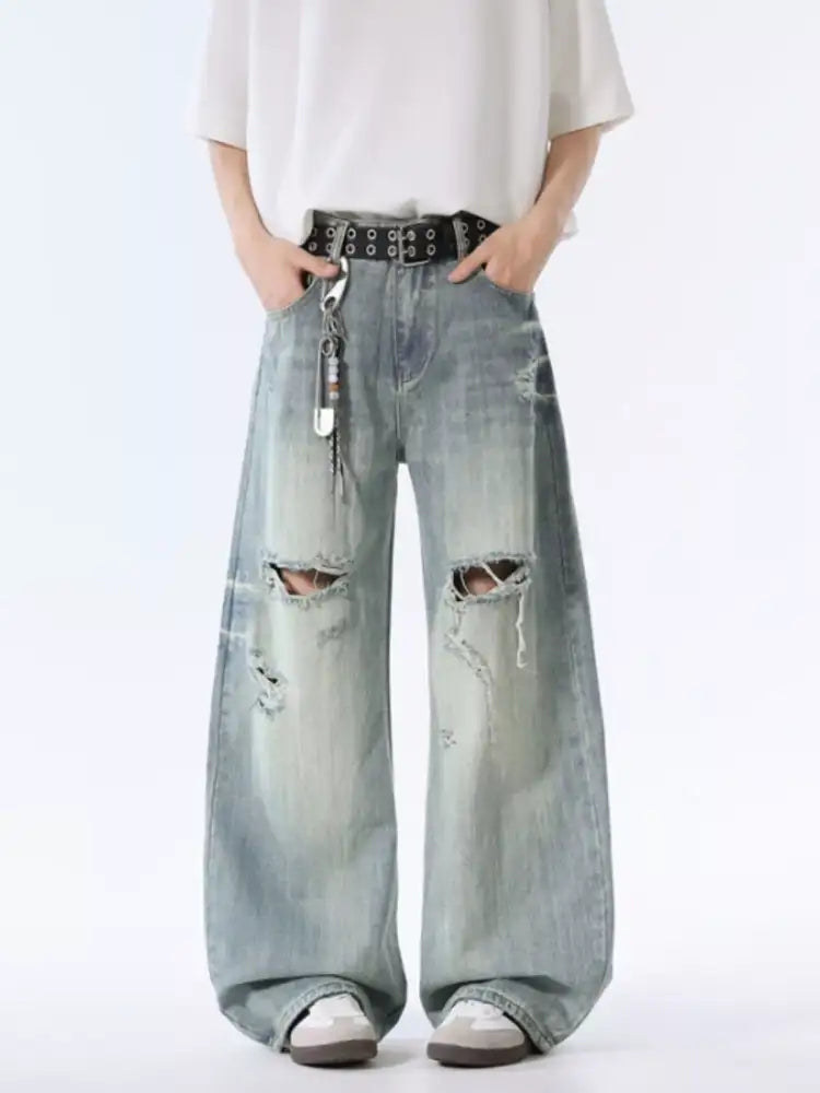 Men’s Distressed Wide Leg Jeans