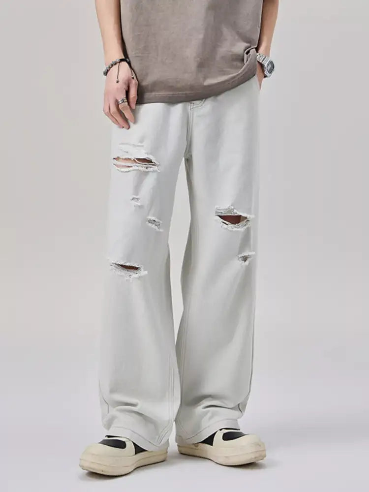 Men’s Distressed Wide Leg Jeans