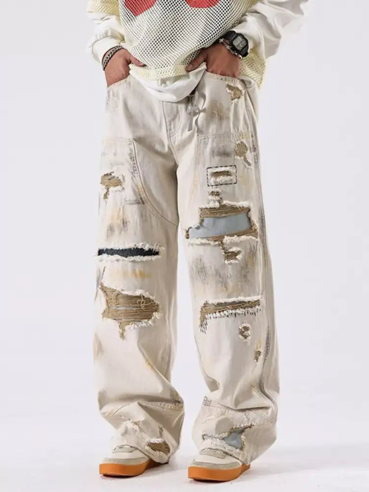 Men’s Distressed Wide Leg Jeans