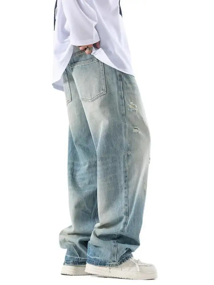 Men’s Distressed Wide Leg Jeans