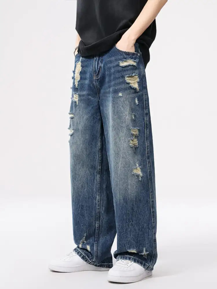 Men’s Distressed Wide Leg Jeans