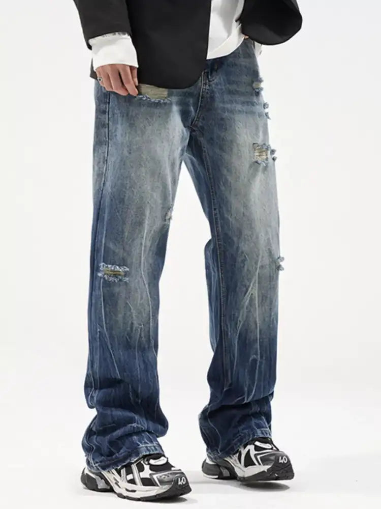 Men’s Distressed Wide Leg Jeans
