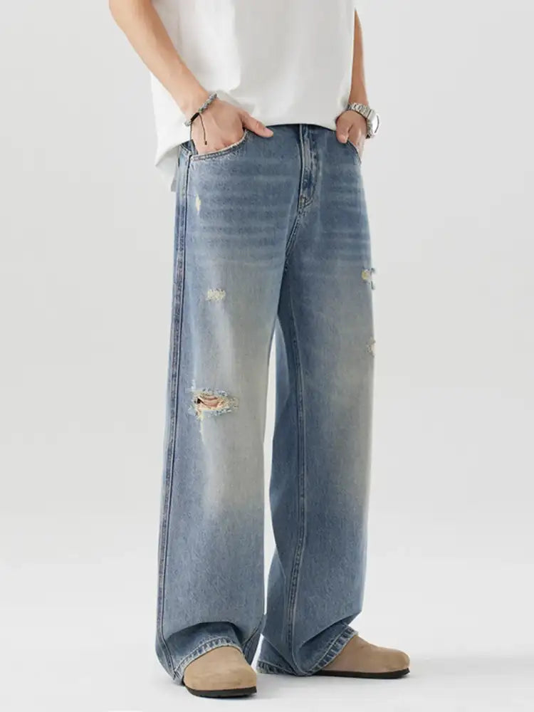 Men’s Distressed Wide Leg Jeans