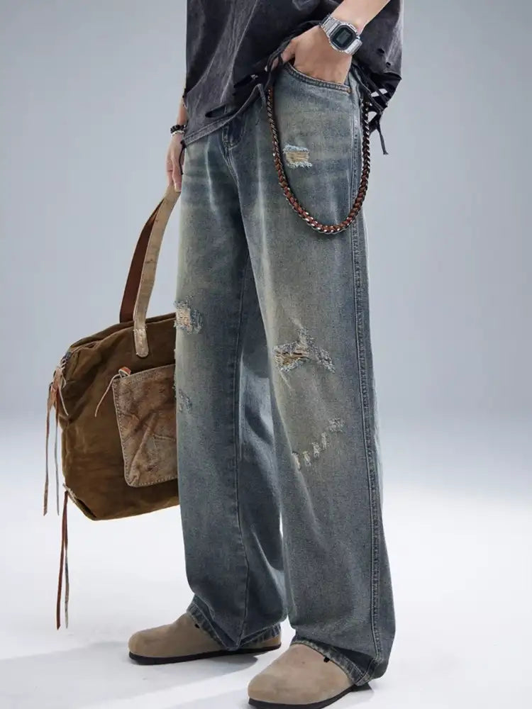 Men’s Distressed Wide Leg Jeans